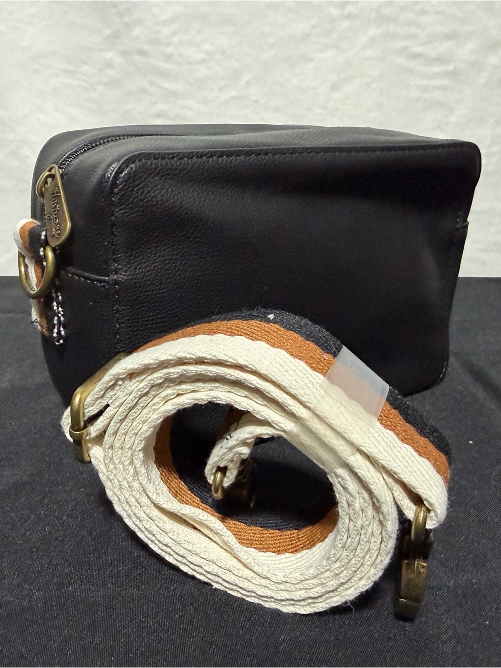 Black Crossbody Bag with Detachable Canvas Strap